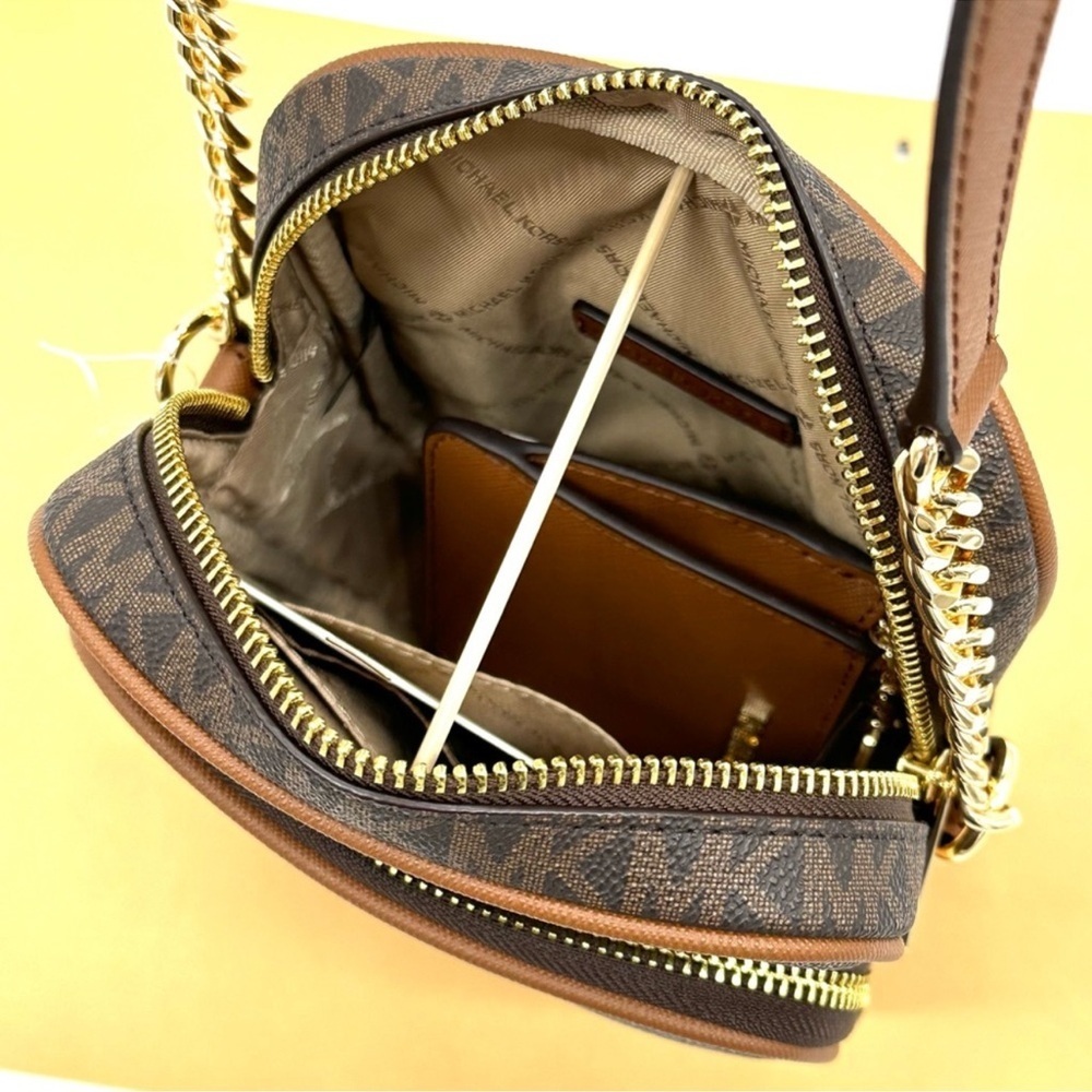 Michael Kors Medium NS Chain Xbody Bag & Small TZ Coinpouch w/ID Brown/Gold - Picture 12 of 13